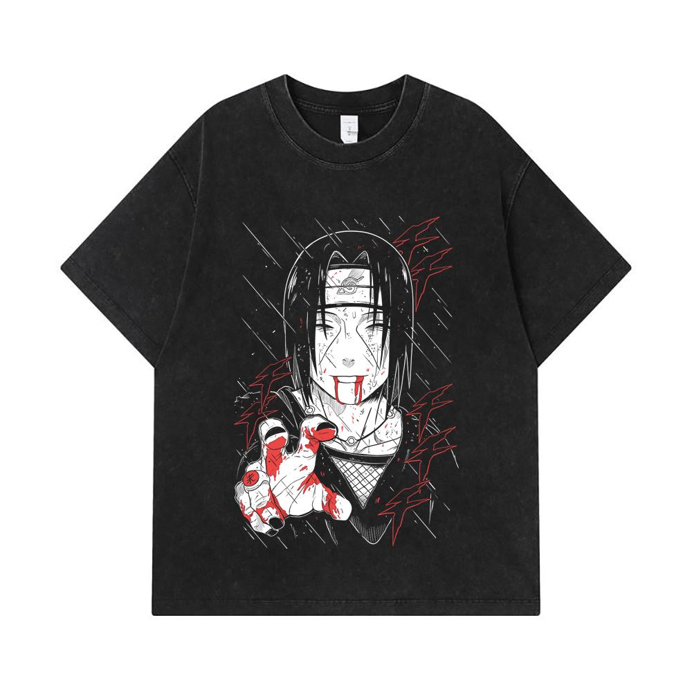 275 GSM Washed T-shirts 100% Cotton Naruto V4 Itachi Print Unisex Heavy Cotton T Shirt