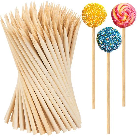 Bamboo Candy Apple Sticks, 100Pcs Semi Pointed Candy Caramel Lollipop Sticks, Natural Wooden Cotton Sticks for Candies, Chocolates Cookies Party