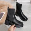 Fashion Large Size Women's Boots 2025 New Fashionable Knitted Patchwork Fashion Boots Thick Sole Thick Heel Slimming Short Boots