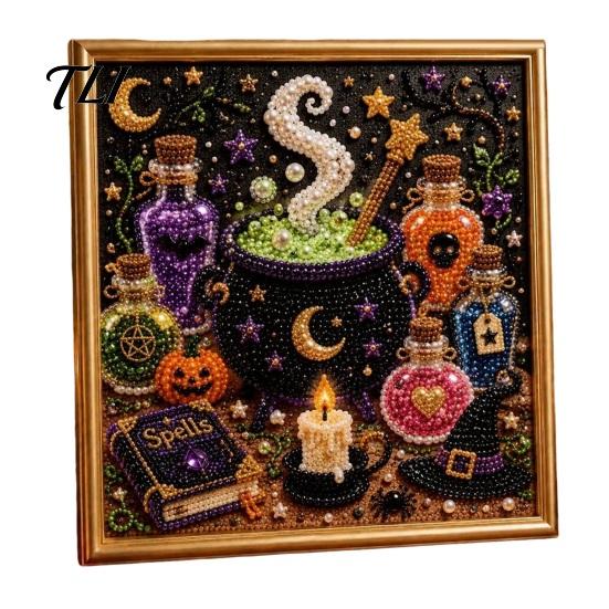 Handmade Gift for Adults Halloween Faux Pearl Painting Kit, DIY Witchcraft Art 3D Craft Supplies Bead Wall Kit Beginners, Holiday Decor Relaxing