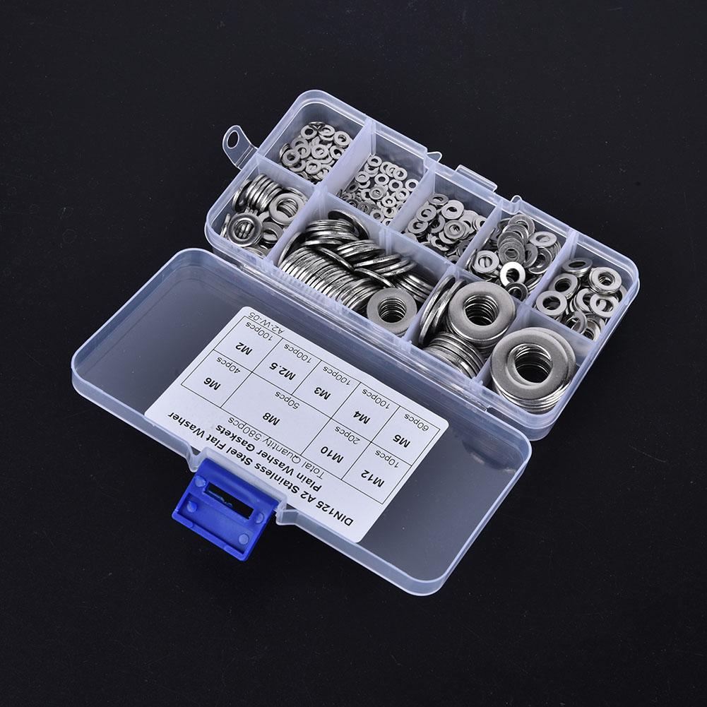 580PCS Stainless Steel Flat Washer Assortment Set M2 M2.5 M3 M4 M5 M6 M8 M10 M12