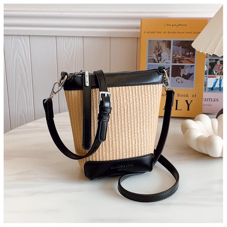 Fashion Straw Woven Bag Women's New Trend Woven Shoulder Messenger Women's Bag Beach Casual Bucket Bag