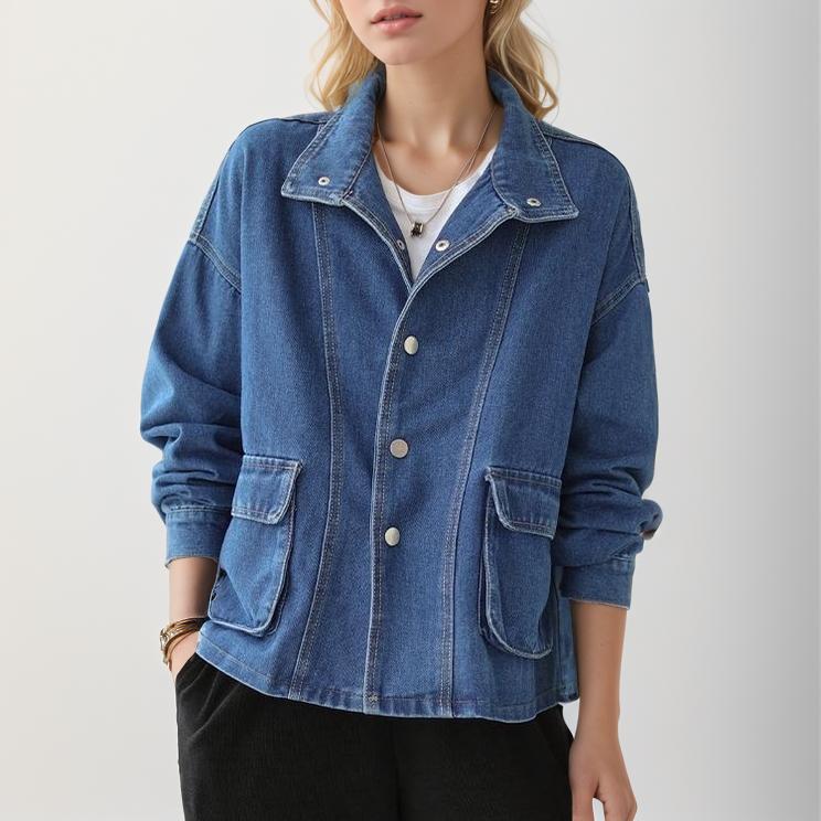 Dimanaf 2024 Новая женская блузка, пальто, куртки, осень, повседневная джинсовая синяя винтажная верхняя одежда, длинный рукав, свободная блузка на пуговицах
