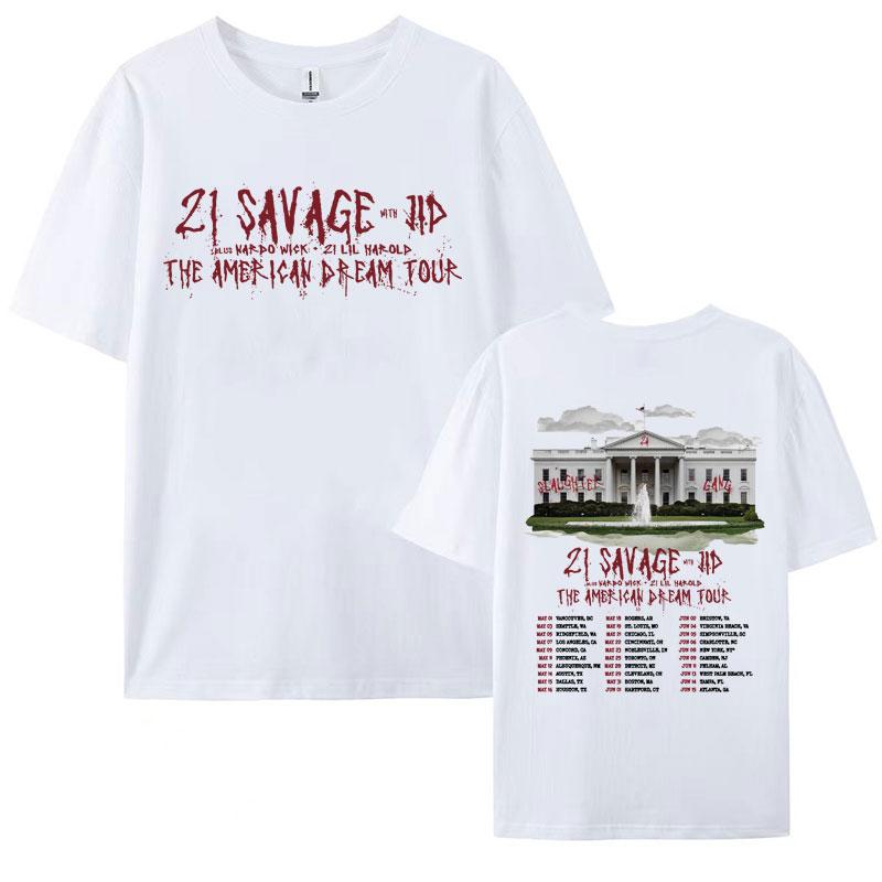 Рэпер 21 Savage Тур 'Американская мечта' 2024 Концертные футболки Мужские Женские Хип-Хоп Винтажная Оверсайз Футболка Харадзюку Уличная Одежда