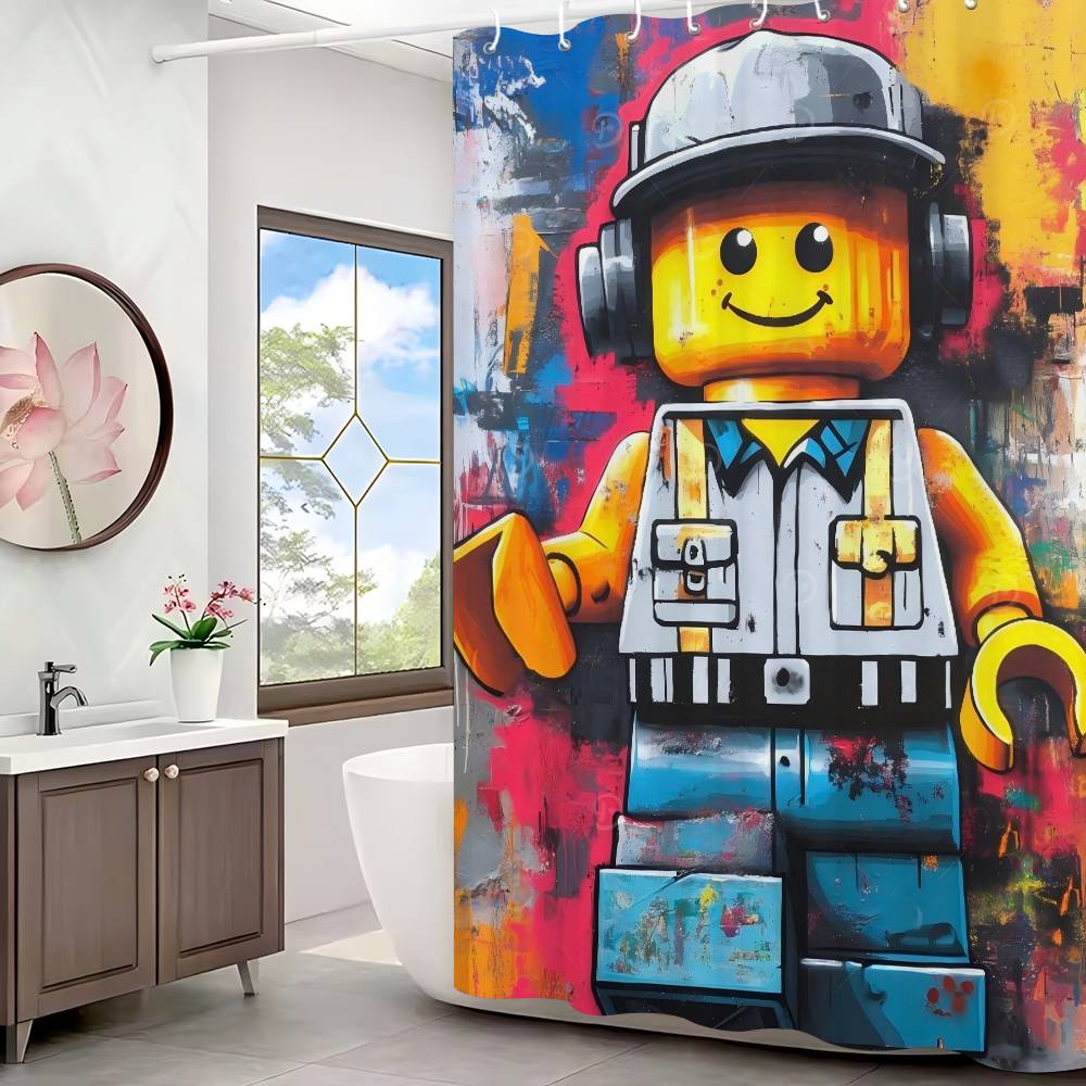 Мультяшная Абстрактная Веселая Различные Профессии L-Лего Занавеска для Душа, Декоративная Занавеска для Душа для Ванной Комнаты, Водонепроницаемая Занавеска для Душа с Крючками
