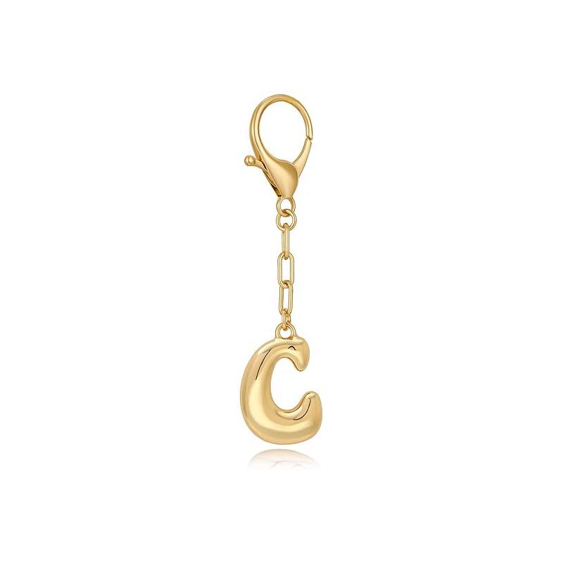 Gold Bubble Initial Keychain Letter Bag Charm for Women DIY Alphabet Purses Handbag Pendant School Backpack Gift Key Accessories