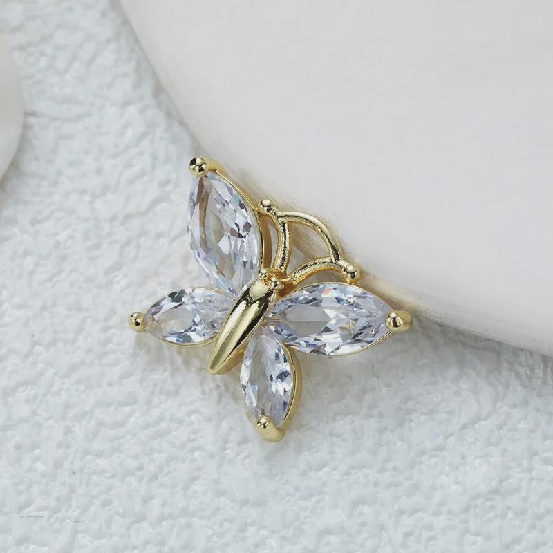 Подвеска-бабочка из позолоченной меди с цирконием для самостоятельного изготовления украшений