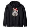 Festive Siberian Husky Dog Wearing a Santa Hat Zip Hoodie