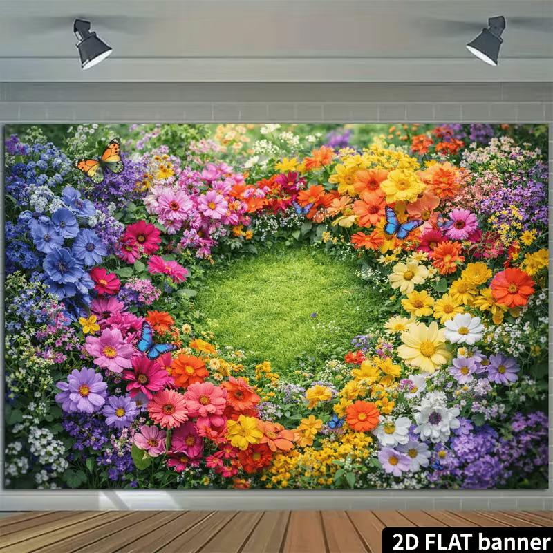 2D Wildflower Meadow Backdrop with Butterflies Background Cloth