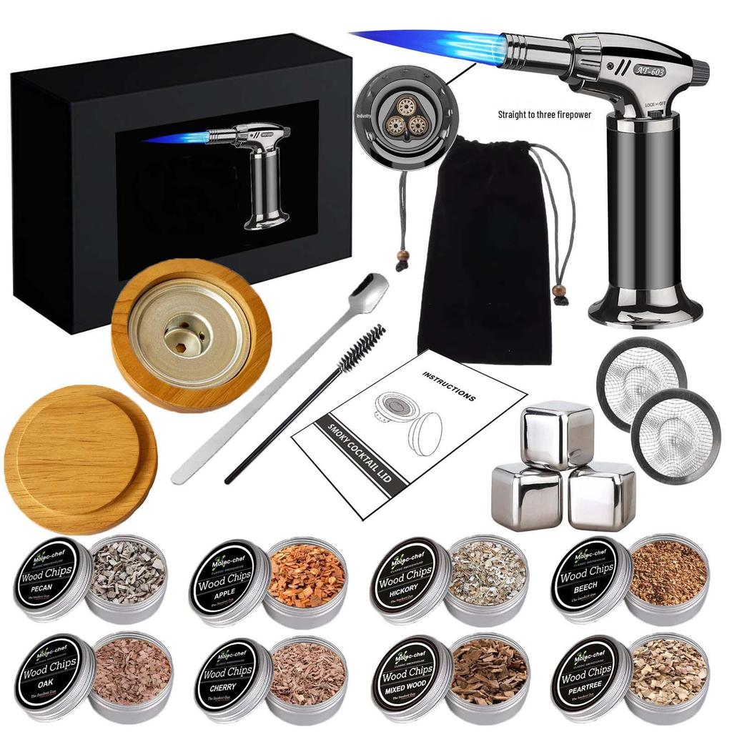 Набор для копчения коктейлей из дуба с щепой и крышкой