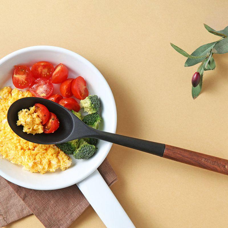 Katewaltz Easysilly Lunoa Stir-frying Spoon with Wood Handle Silicone Cooking Utensils