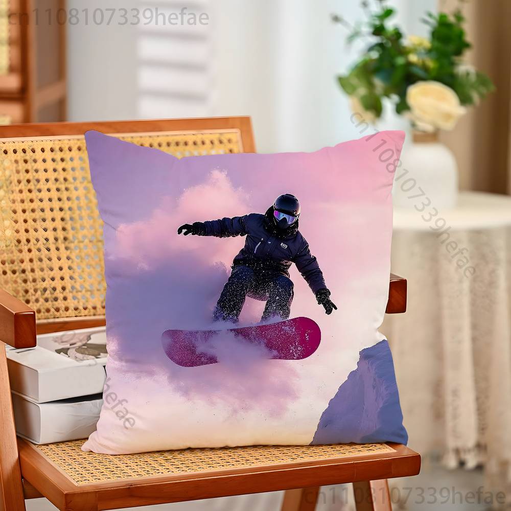 Snowboarding Sport Funny Pillow Case Antidustmite Pillowcase Invisible Zipper Silky Short Plush Sofa Cushion Cover