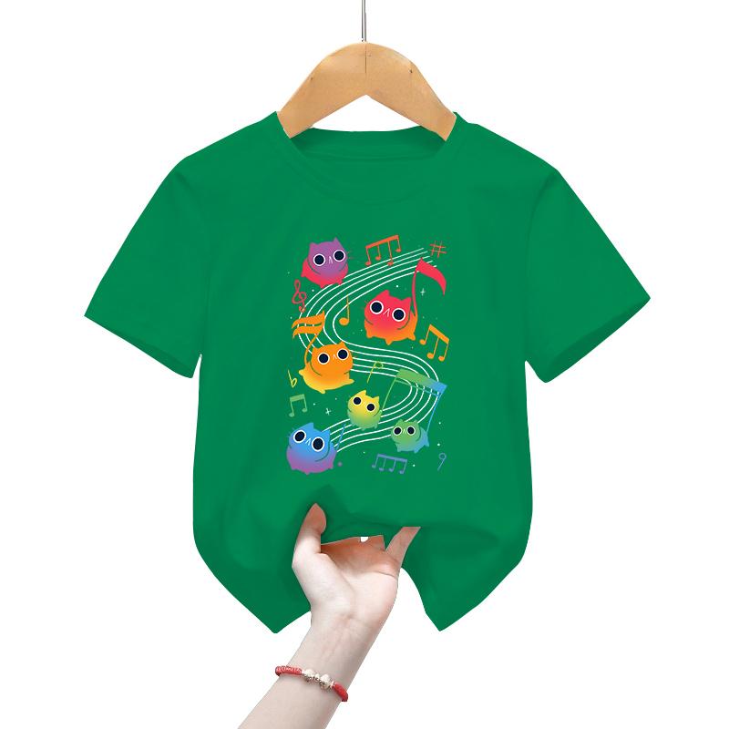 Детские футболки Meowlody с героями мультфильмов, радужная музыкальная футболка с принтом кота для девочек и мальчиков, От 2 до 13 лет, детская одежда с короткими рукавами с мультяшным животным котом