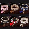 Bohemian Multi-Layer Beaded Bracelet Set with Tassel and Leaf Charms