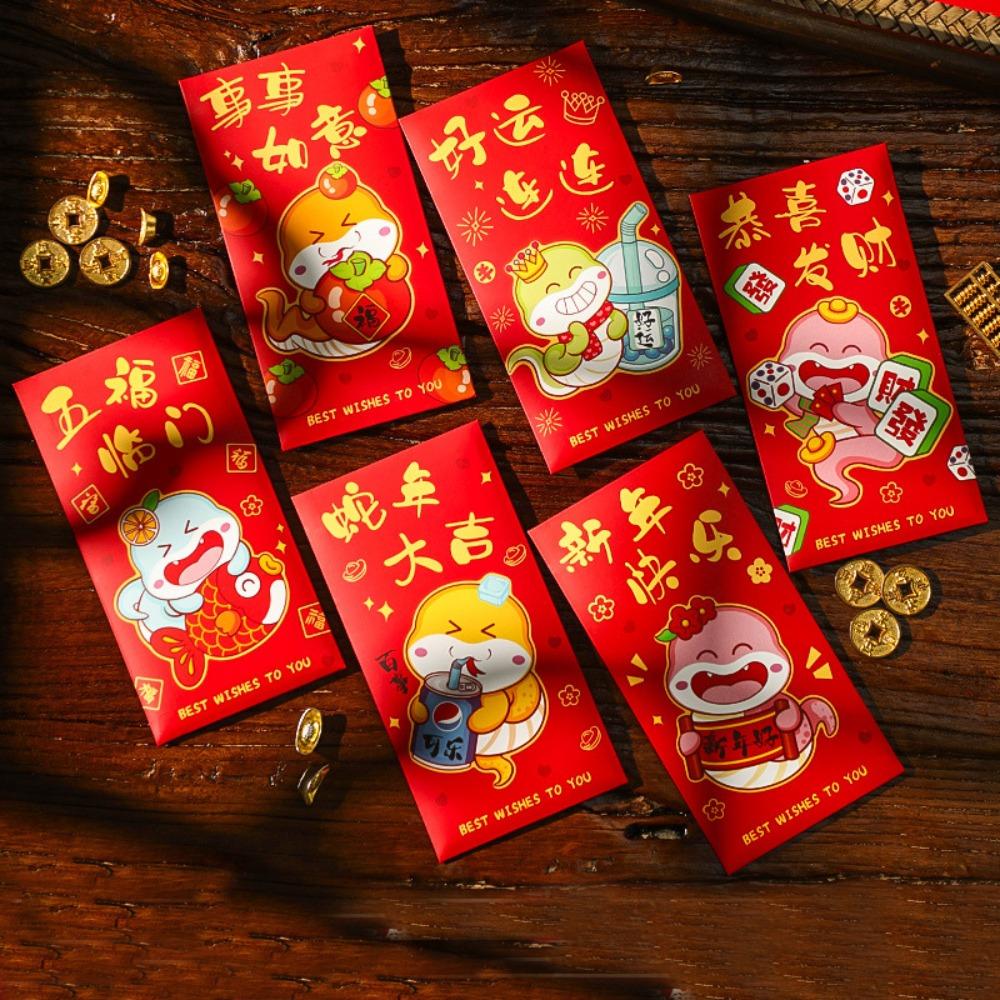 6PCS Red Pocket Luck Money Envelopes Vintage Money Pocket New Year Red Envelope Spring Festival