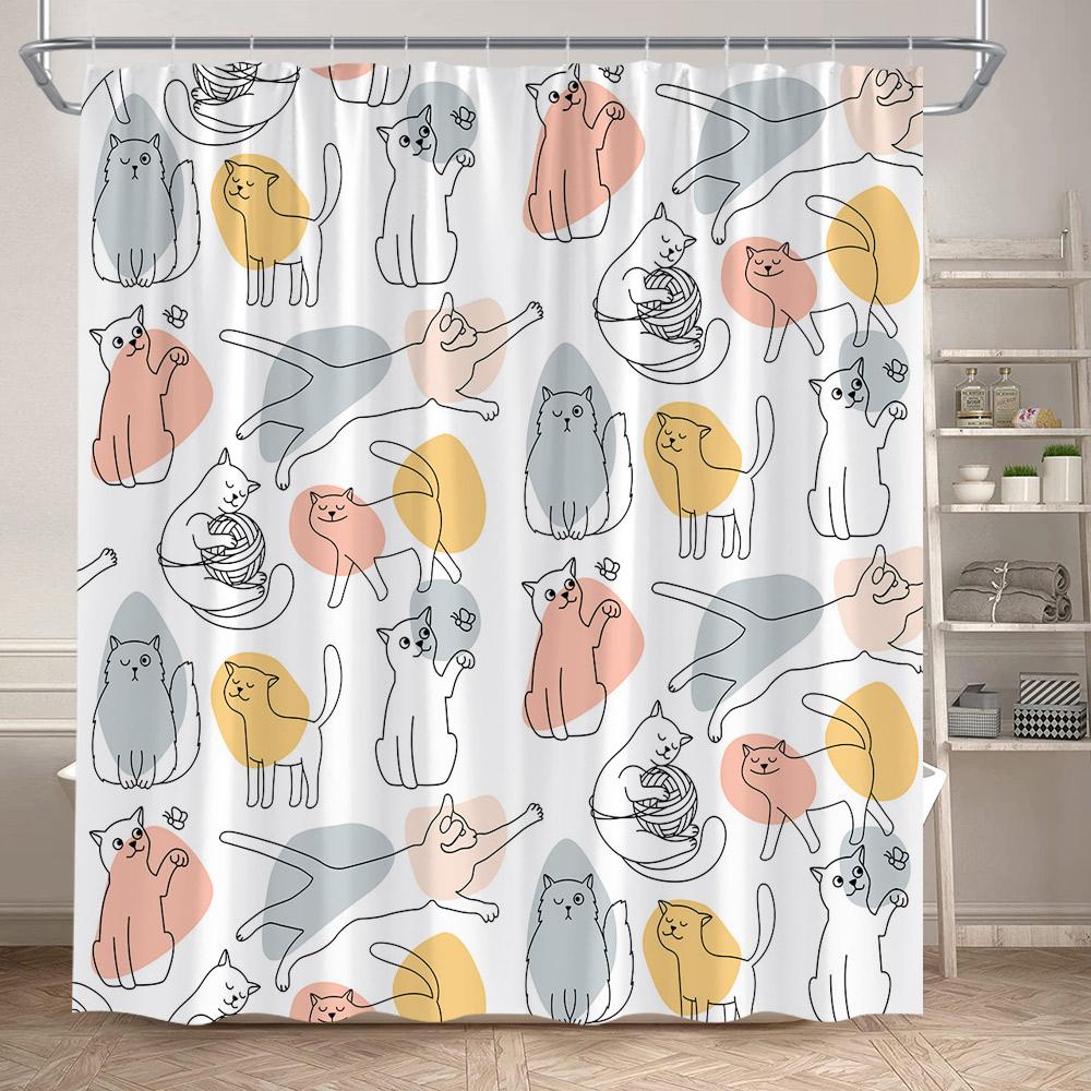 Funny Cartoon Animals Shower Curtains Cute Panda Owl Pet Cat Kids Bath Curtain Polyester Fabric Children Home Bathroom Decor Set