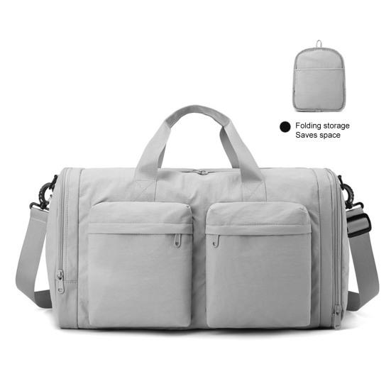 Foldable Gym Tote Unisex Duffle Bag with Shoe Compartment Wet Pocket Nylon Weekender Bag for Fitness Travel