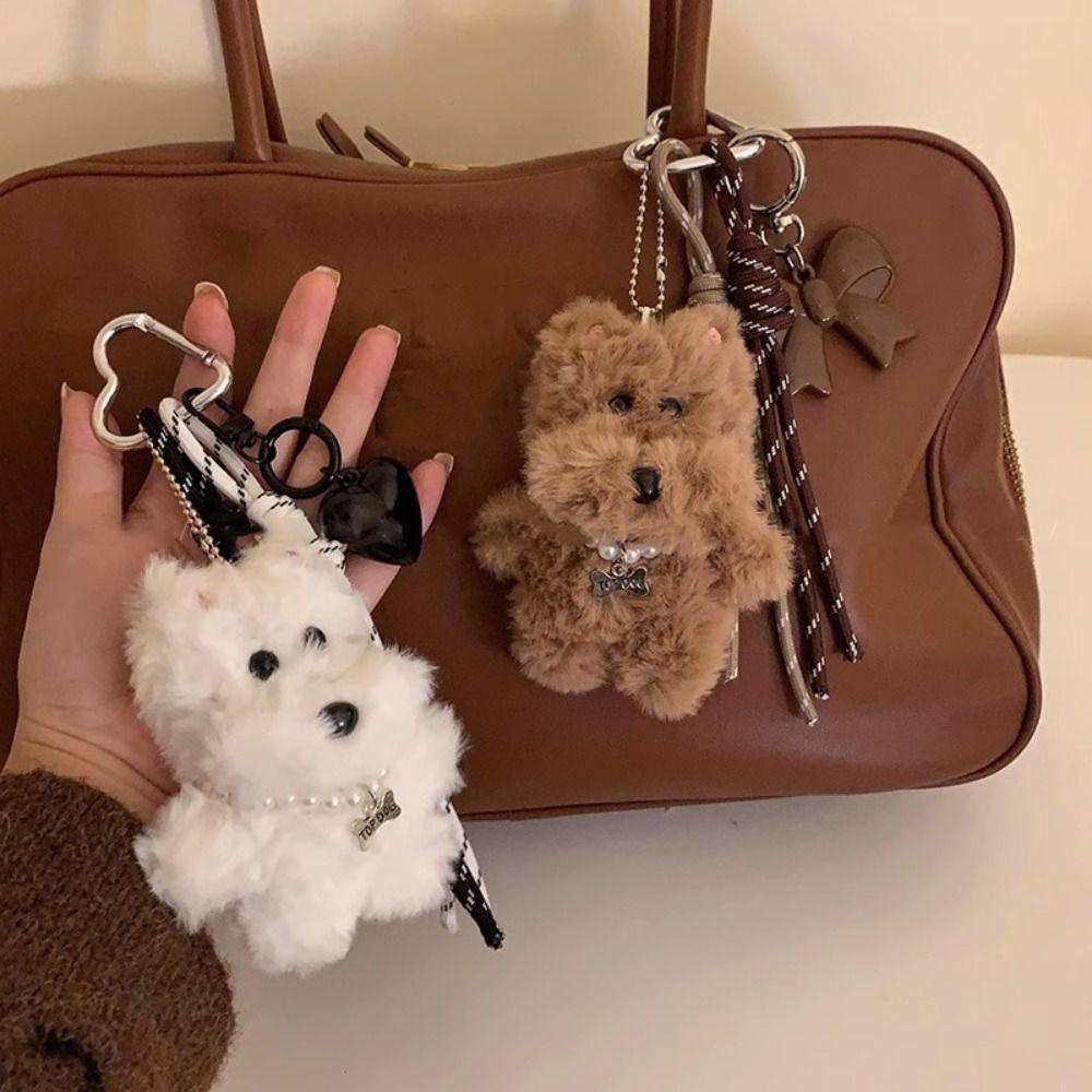 Bowknot Plush Dog Keychain Heart Car Keyring Fashion Plush Dolls  Friend
