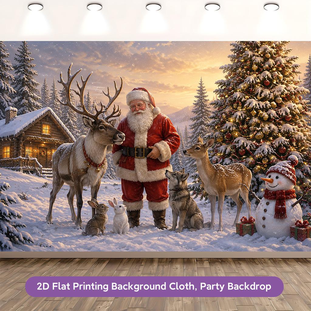 1Pcs Santa Animals Snow Reindeer Decoration Background Winter Backdrop For Photo Studio Photo Booth Party