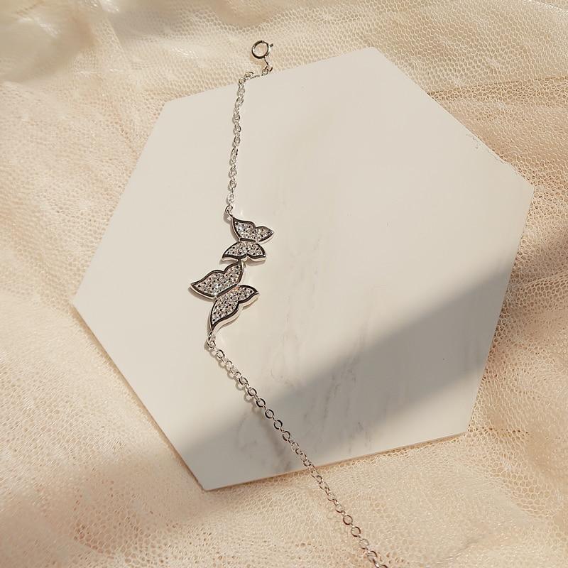 925 Sterling Silver Butterfly Charms Bracelet Dazzling Micro Cubic Zircon Bracelet Jewelry For Women Gift S-B224