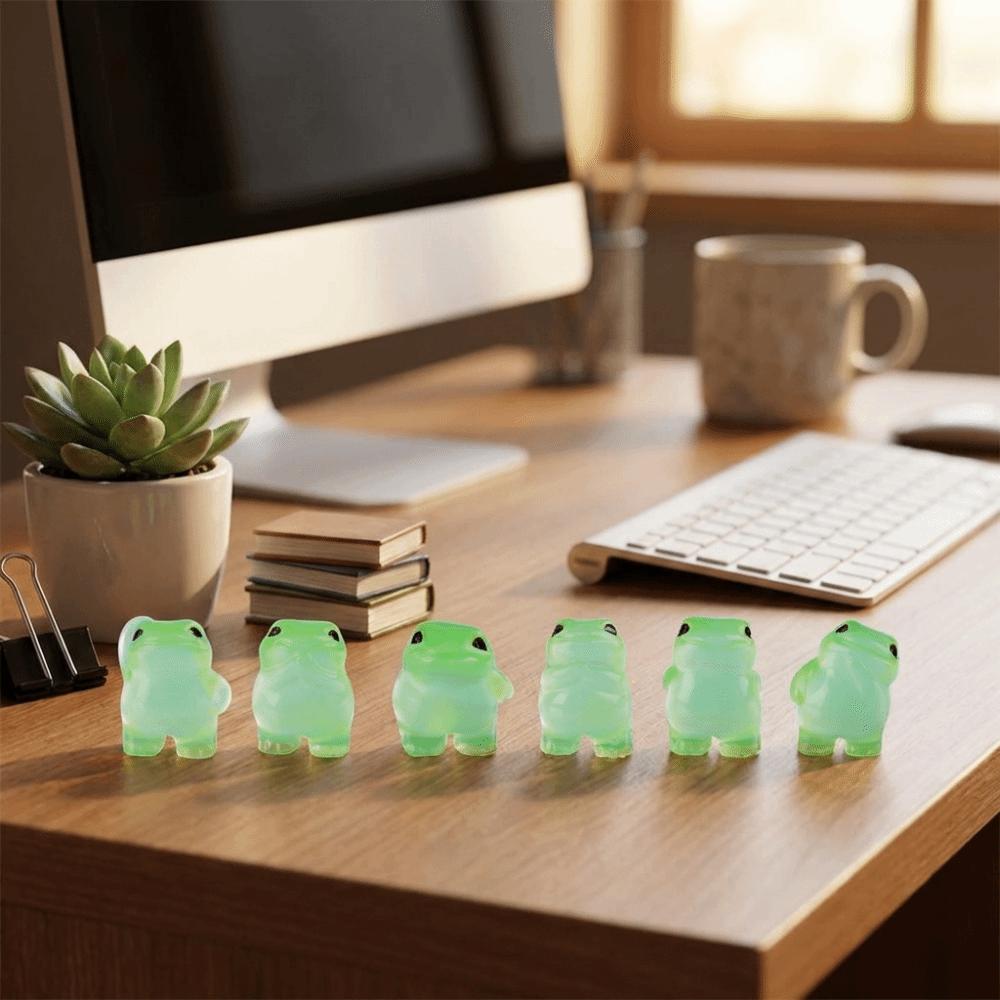 6PCS Glow At Dark Luminous Frog Figurines Cute Resin Frogs Ornament  Fairy Garden Decor