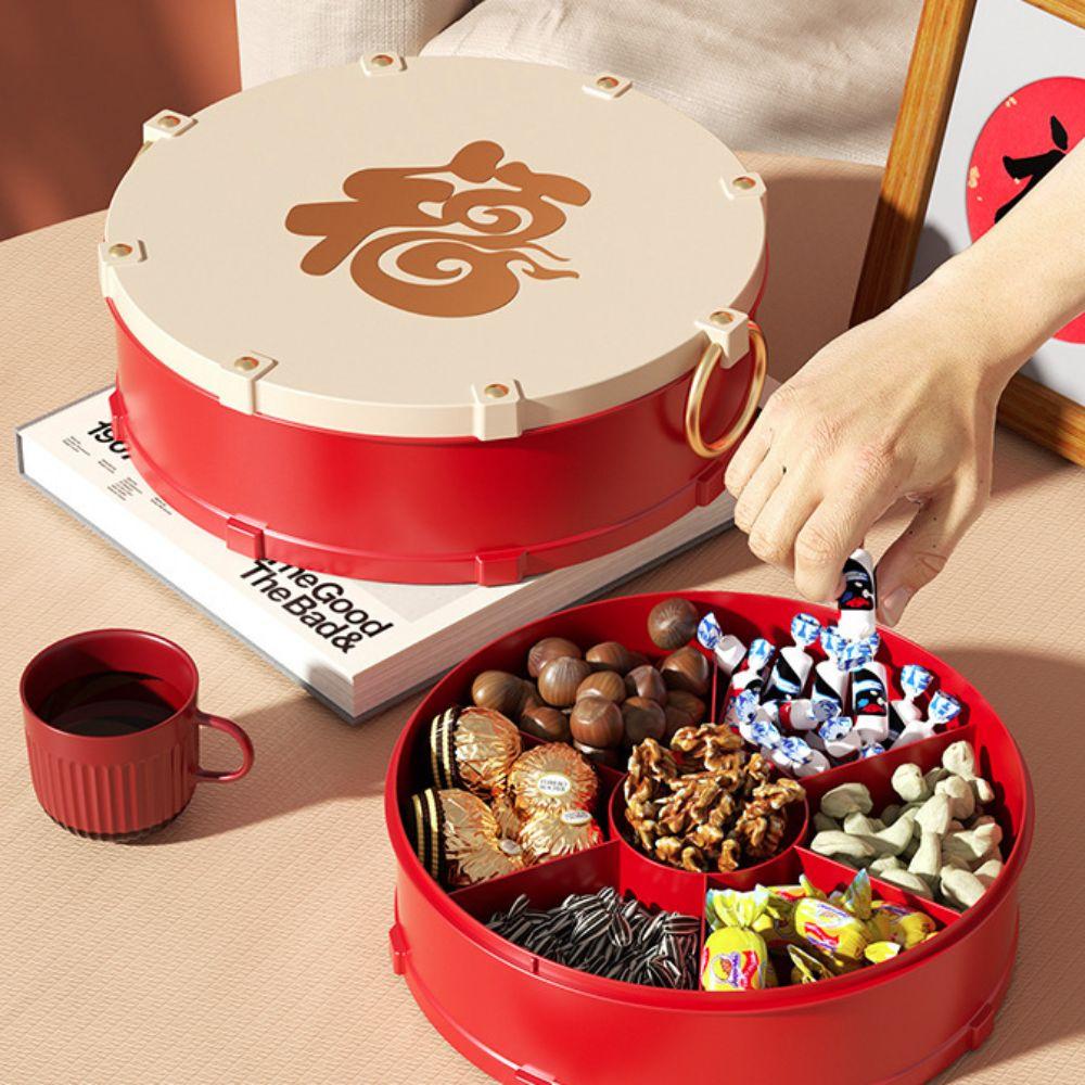 Dustproof Drum Shape Nut Serving Tray 7-Compartment Fruit Plate Biscuit