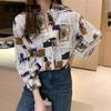 Рубашка женская в гонконгском стиле в стиле ретро, ​​весенне-летний стиль, корейский принт, свободная рубашка с воротником поло, женский топ
