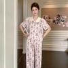 Женский комплект домашней одежды из шёлка Ice Silk, летняя пижама, домашняя одежда для девочек, длинные брюки с короткими рукавами, милая милая пижама, комплект домашней одежды