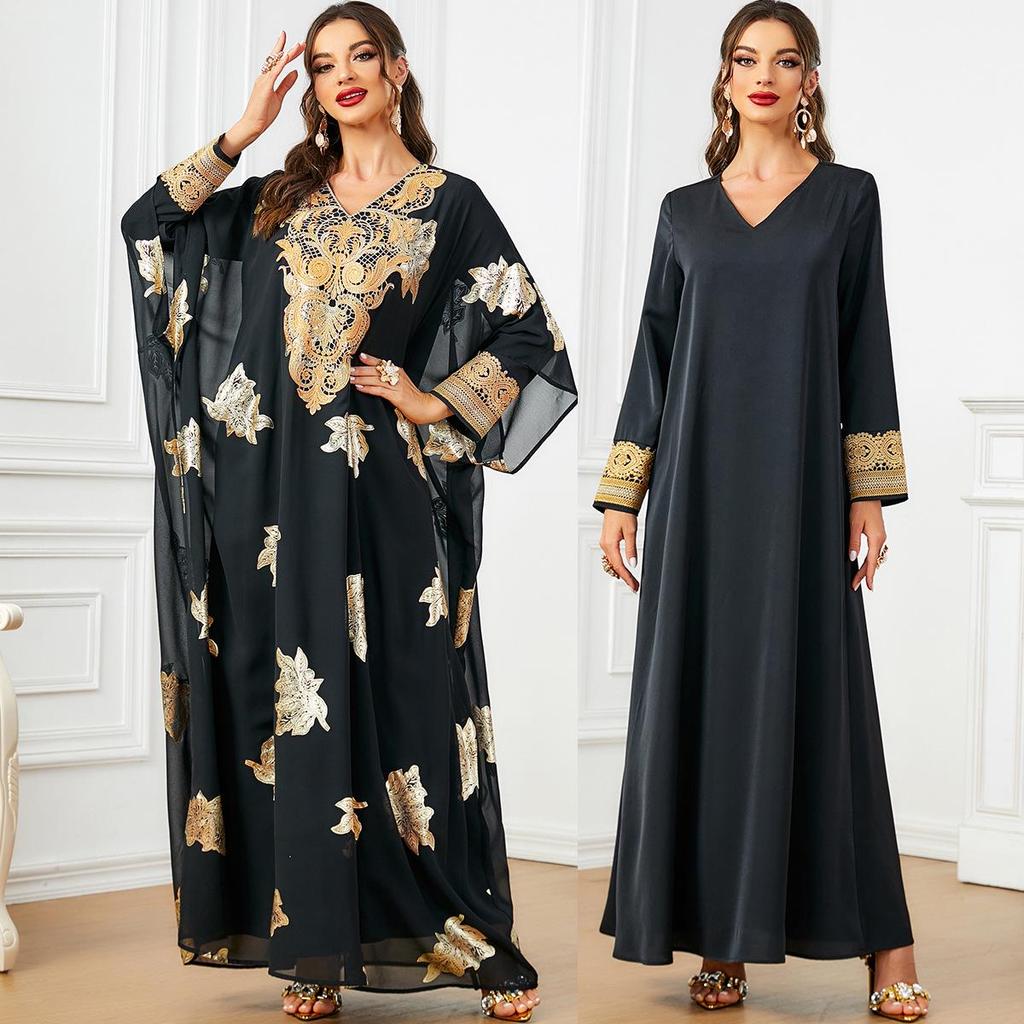 Дубайское платье в арабском стиле из двух частей свободного кроя для женщин Ближнего Востока с горячим тиснением