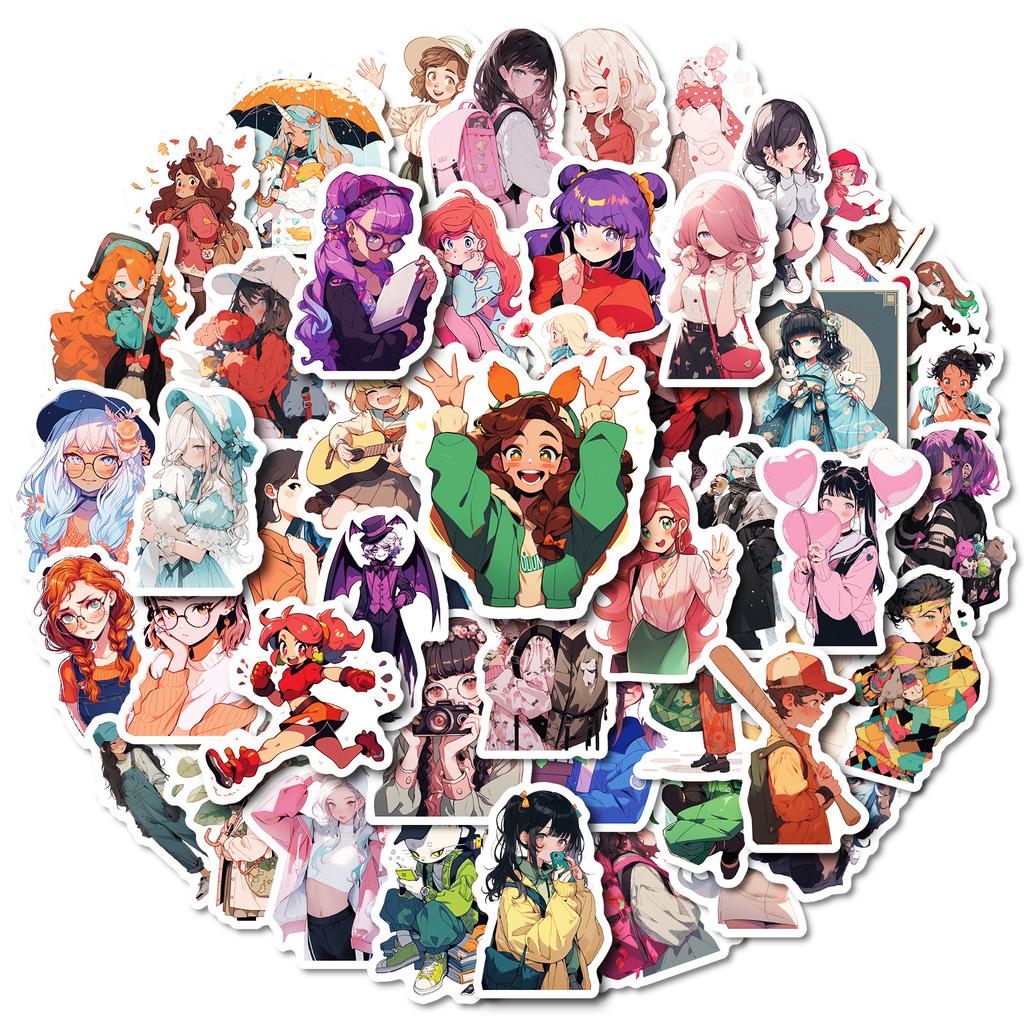 50 наклеек с персонажами в стиле аниме из полипропилена, водонепроницаемые декоративные наклейки, сделай сам, стакан для воды, холодильник, скейтборд, багаж