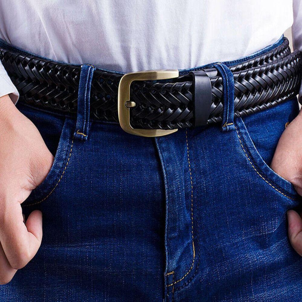 Leather Gold Pin Buckle Trousers Vintage Belts Waistband Jeans Strap Braided Belt
