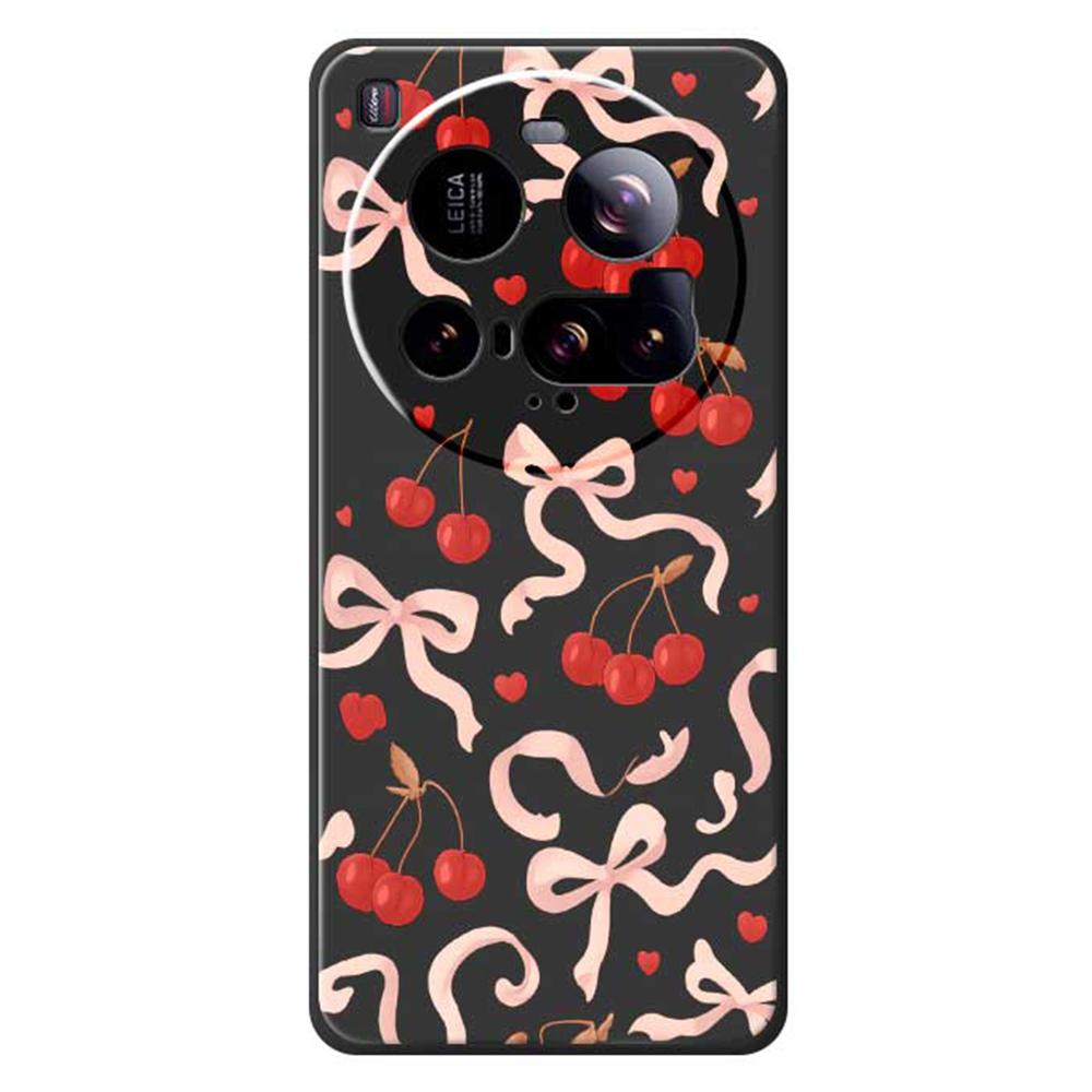 For Xiaomi 15 Ultra Case Big Bow Cherry Pattern Printing Straight Edge TPU Phone Back Cover
