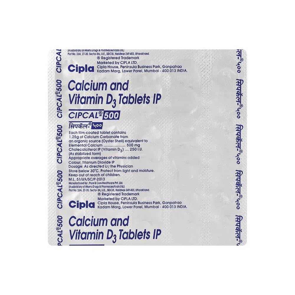 Cipla Cipcal 500 Tablet Pack of 5 for Bone Muscle and Joint Health Supplement with Vitamin D3 15 tabletsX5 Strip