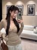Женская зимняя slimming футболка с V-образным вырезом, плиссированная, с длинным рукавом и закрученным дизайном