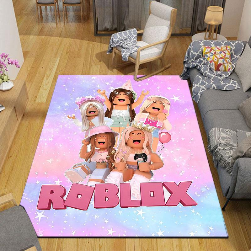 Розовый клетчатый ковер Roblox, Декор для дивана в гостиной и спальне, Нескользящий игровой фланелевый коврик для игровой комнаты