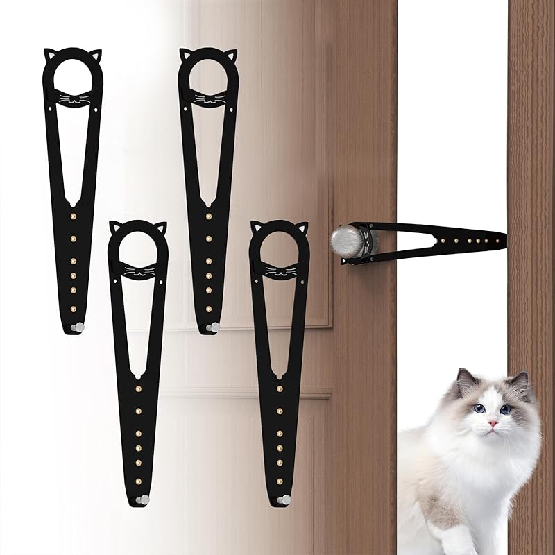 Cat Door Latch with Stabilizer, 7 Sizes Adjustable Cat Door Holder Latch to Keep Dog Out of Litter Box, Economical Alternative of Pet Gates and