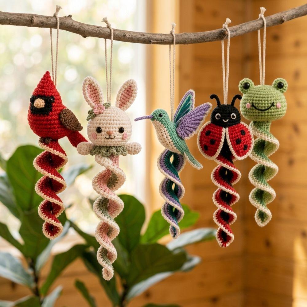 Bunny Frog DIY Spiral Animal Hanging Ornament Hummingbird Forest Animal Knit Set Holiday Gift