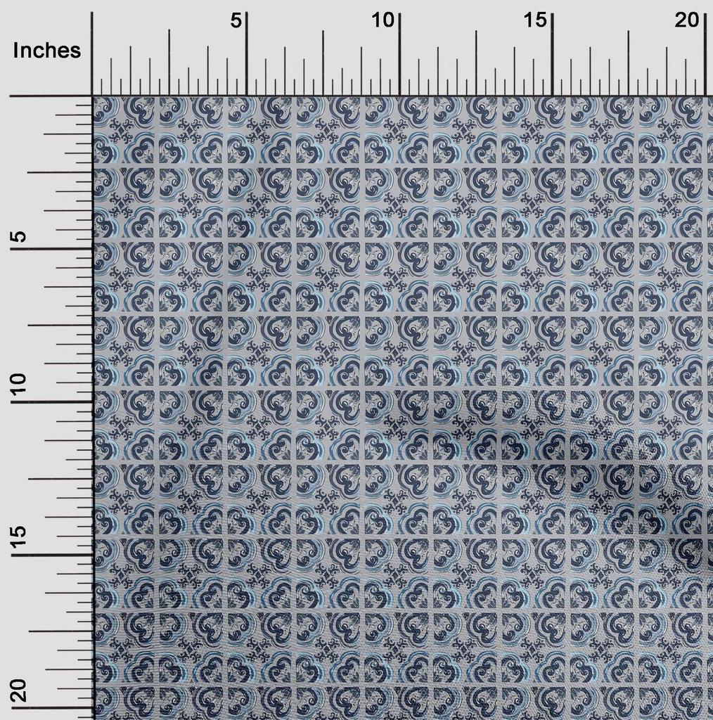 oneOone Cotton Flex Aqua Blue Fabric Check & Artistic Floral Sewing Craft Projects Fabric Prints By Yard 40 Inch