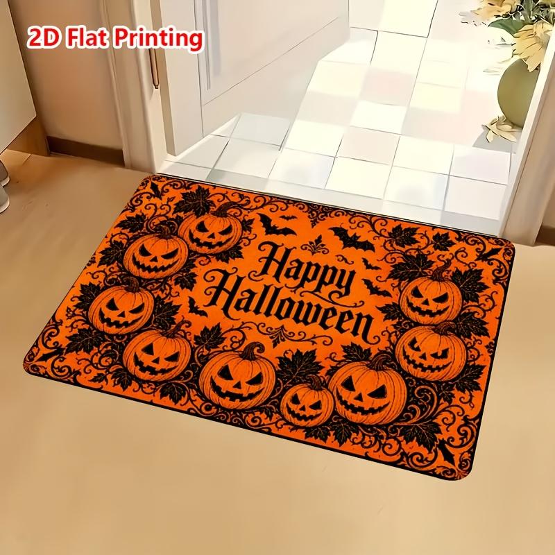 1pc, 2D Flat Printing Halloween Pumpkin Pattern Entrance Mat, Non-Slip Machine Washable Easy Clean Polyester Carpet, Suitable for Home And Outdoor Dec