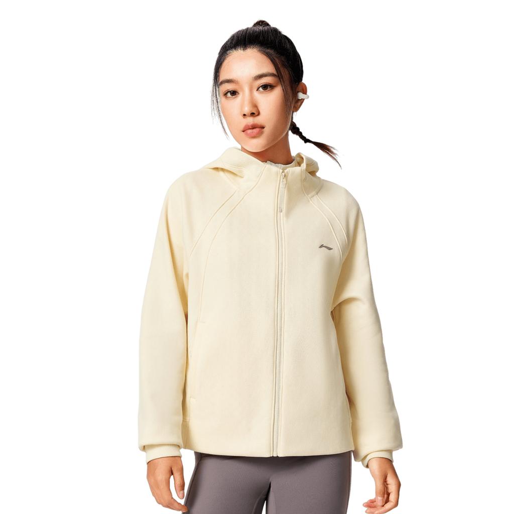 Li Ning Fitness Series Fleece Lined Loose Fit Hooded Sports Casual Stitched Sweatshirt Women Sweatshirt AWDV944-1
