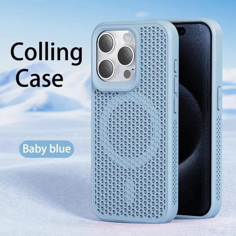 Cooling Heat Dissipation For Magsafe Magnetic Phone Case For iPhone 16 14 15 13 12 11 Pro Max 16 Plus Breathable Grid Hard Cover