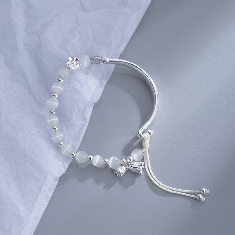 Новый полубраслет Linglan Flower Cat's Eye Stone, женский универсальный браслет в стиле ретро, ​​плетение браслета в подарок