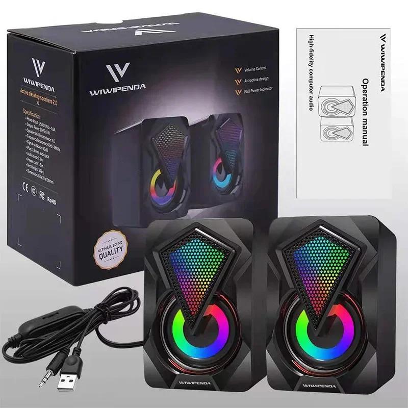 Computer Speakers PC Sound Box HIFI Stereo Surround USB Wired Caixa De Som with RGB Light For Desktop Computer Loudspeakers