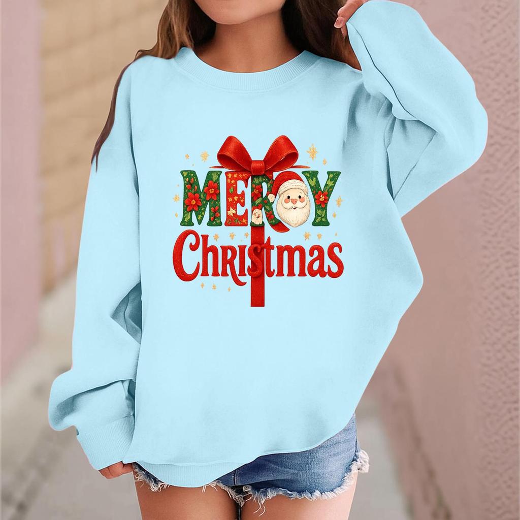 Children's Fashionable Casual Long-sleeved Loose Christmas Print Pullover Sweatshirt