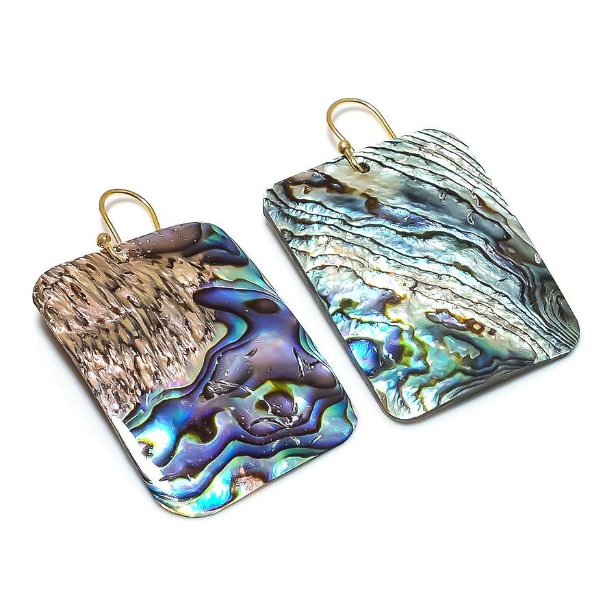 Abalone Shell Gemstone Handmade 925 Sterling Silver Earring 2.05" KJ-1135