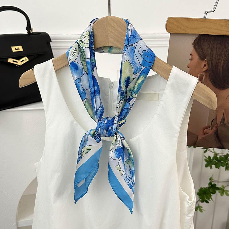 Silk Scarf Neck 70 Square Scarf New Printing Small Fresh Versatile Streamer Neck Protector Scarf Shawl
