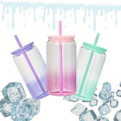 1 шт 16 унций (480ml) Стакан Mason Cups с градиентным цветом, стеклянный, с крышкой и трубочкой, многоразовый стакан для холодного кофе, смузи или кружка Boba
