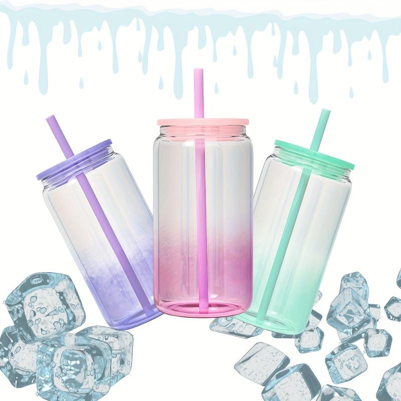 1 шт 16 унций (480ml) Стакан Mason Cups с градиентным цветом, стеклянный, с крышкой и трубочкой, многоразовый стакан для холодного кофе, смузи или кружка Boba