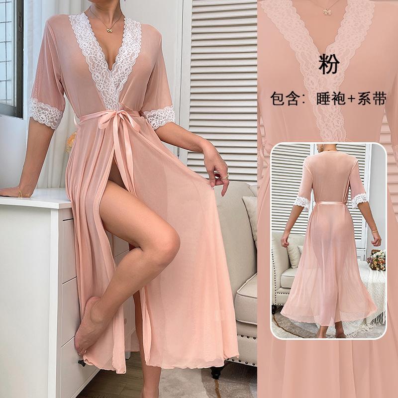 New Mesh Pajamas Women's Lace Light Luxury Short-sleeved Cool Nightgown Bathrobe Women's Clothing