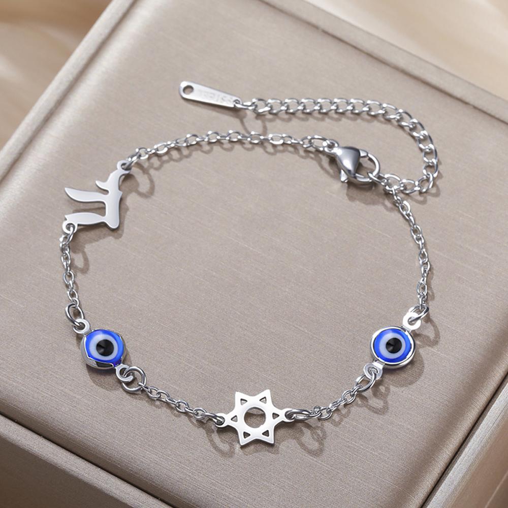 Dawapara Star of David and Chai Bracelet Hand Chain Jewish Hexagram Good Luck Judaica Jewelry Stainless Steel Jewelry